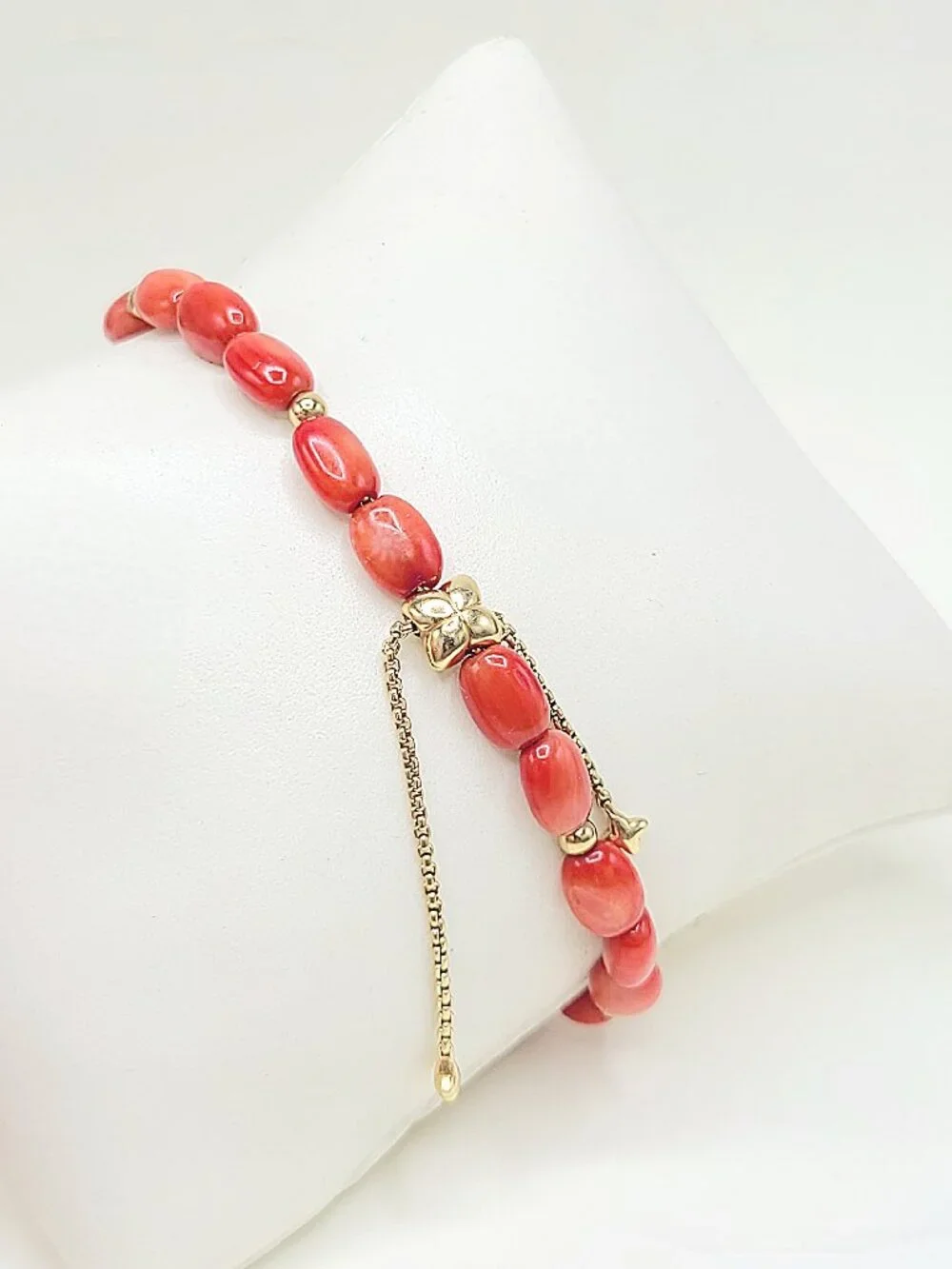 David Yurman Bijoux Pebble Bead Bracelet in Yellow Gold w/ Red Sea Bamboo Coral